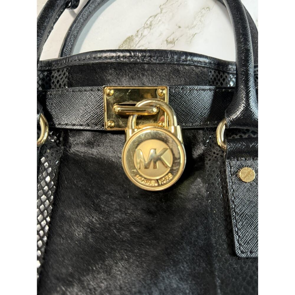 Michael Kors Leather, Python & Croc Embossed Hamilton Satchel Handbag Large - Picture 7 of 16